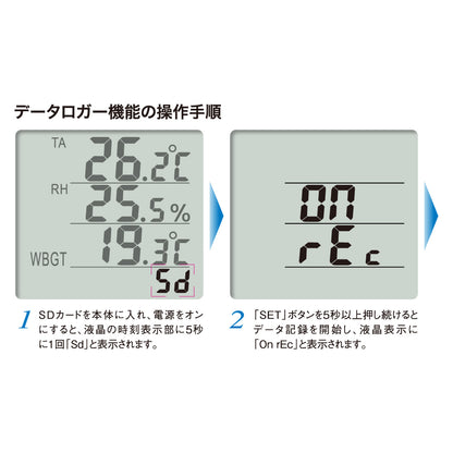 温湿度SDデータロガー（記録計） 熱中症指数計 / 熱中症指数モニター AD-5696